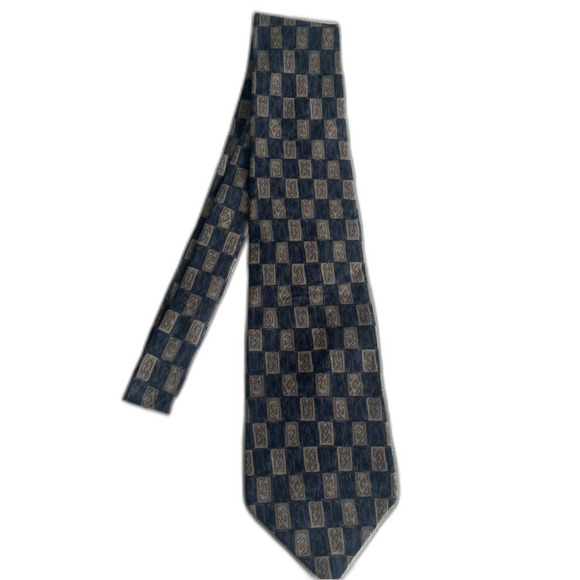 Vintage 417 Van Heusen Italian Silk Necktie Tie Blue Beige - Picture 2 of 6